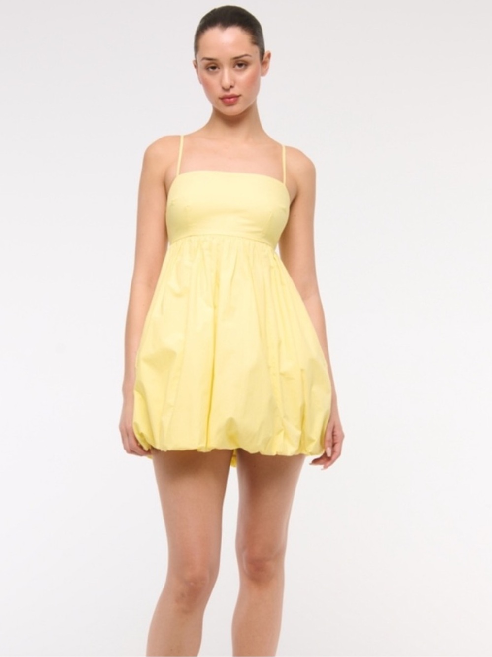 Abercrombie Spaghetti-Strap Bubble Hem Mini Babydoll Dress in Yellow